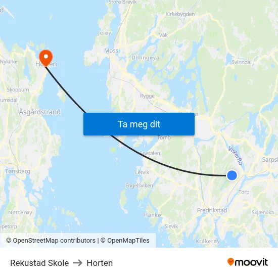 Rekustad Skole to Horten map