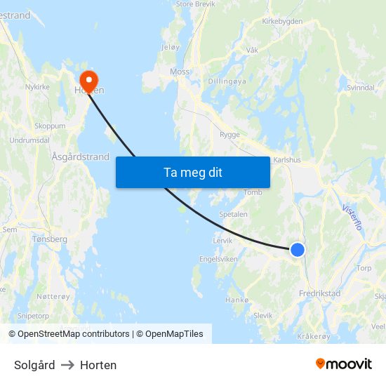 Solgård to Horten map