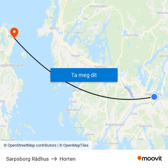 Sarpsborg Rådhus to Horten map