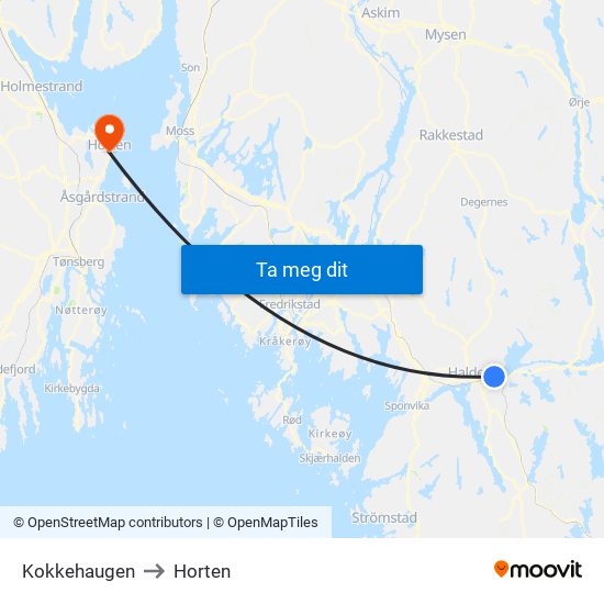 Kokkehaugen to Horten map