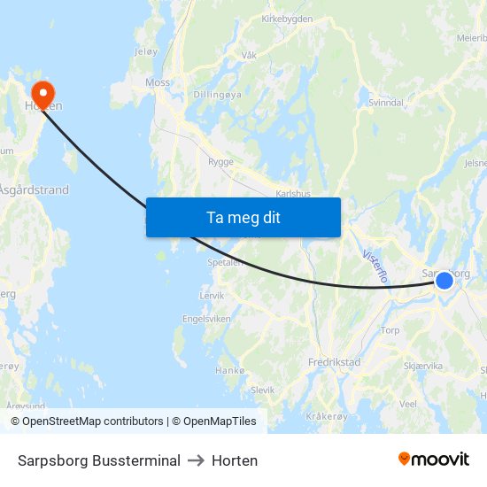 Sarpsborg Bussterminal to Horten map