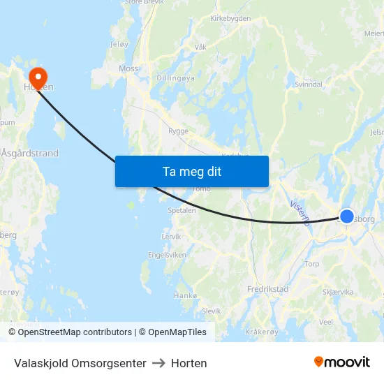 Valaskjold Omsorgsenter to Horten map