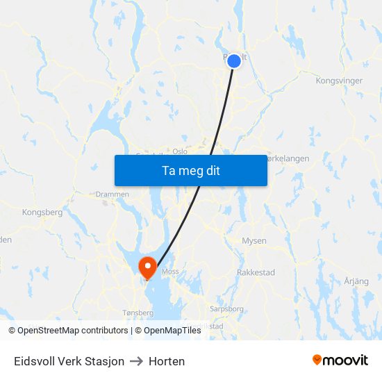 Eidsvoll Verk Stasjon to Horten map