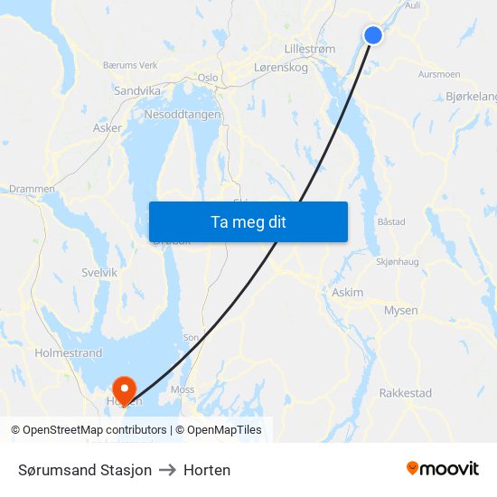 Sørumsand Stasjon to Horten map