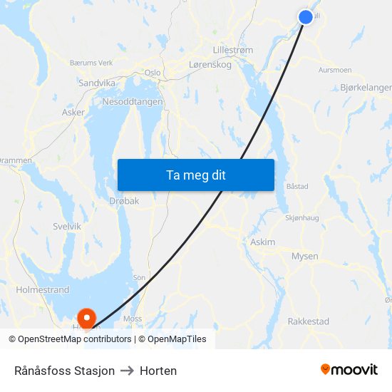 Rånåsfoss Stasjon to Horten map