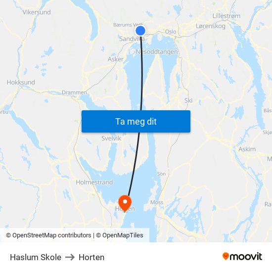 Haslum Skole to Horten map