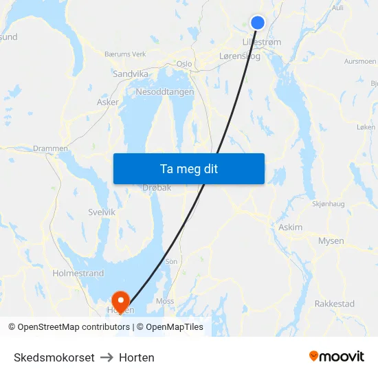 Skedsmokorset to Horten map