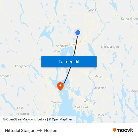 Nittedal Stasjon to Horten map