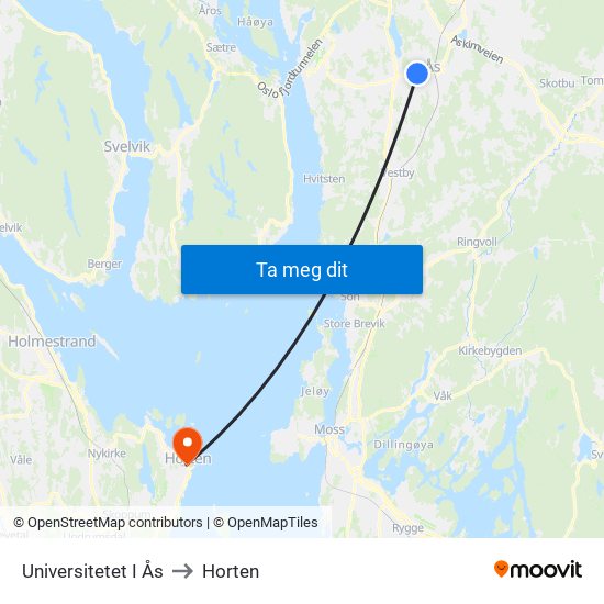 Universitetet I Ås to Horten map