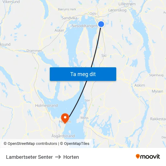 Lambertseter Senter to Horten map