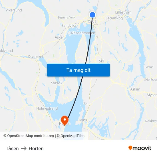 Tåsen to Horten map