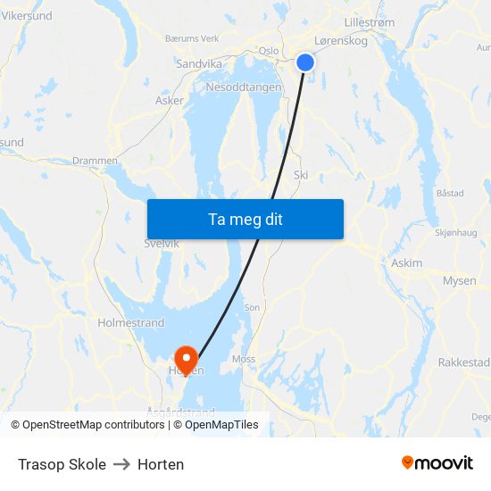Trasop Skole to Horten map