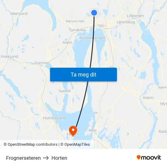 Frognerseteren to Horten map