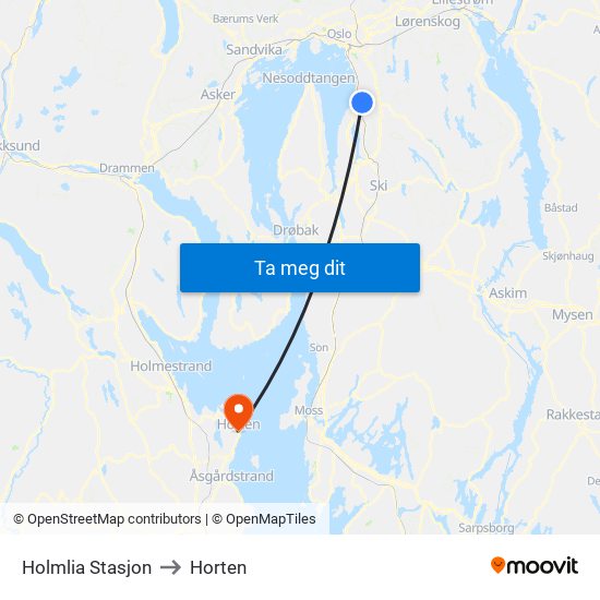 Holmlia Stasjon to Horten map