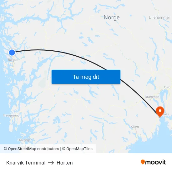Knarvik Terminal to Horten map