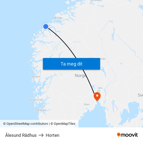 Ålesund Rådhus to Horten map