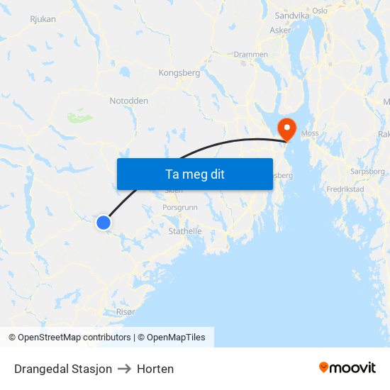 Drangedal Stasjon to Horten map