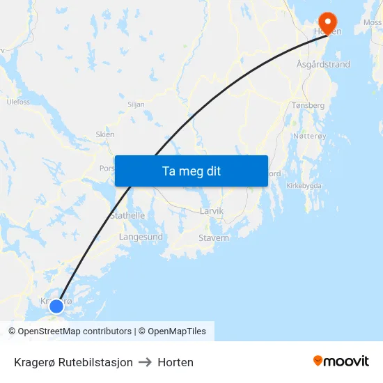 Kragerø Rutebilstasjon to Horten map