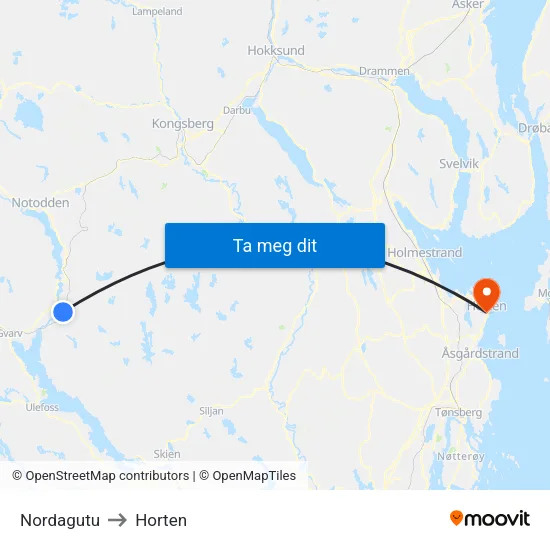 Nordagutu to Horten map
