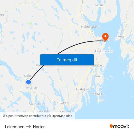 Leiremoen to Horten map