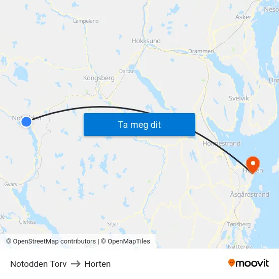 Notodden Torv to Horten map