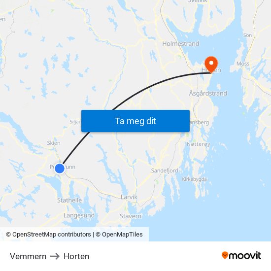 Vemmern to Horten map