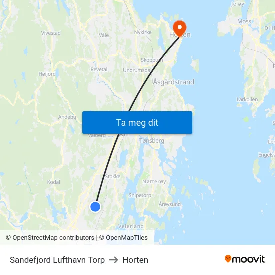 Sandefjord Lufthavn Torp to Horten map