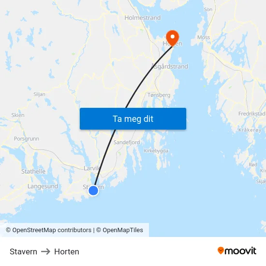 Stavern to Horten map