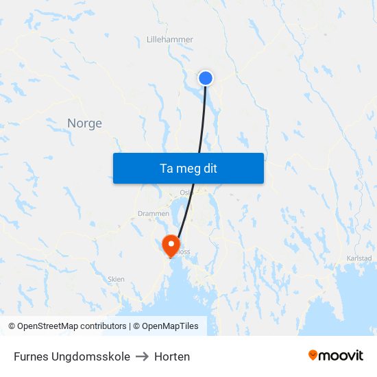 Furnes Ungdomsskole to Horten map