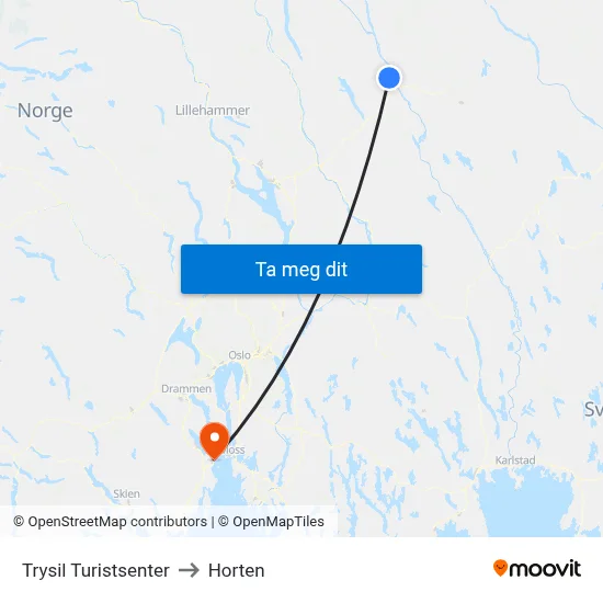 Trysil Turistsenter to Horten map