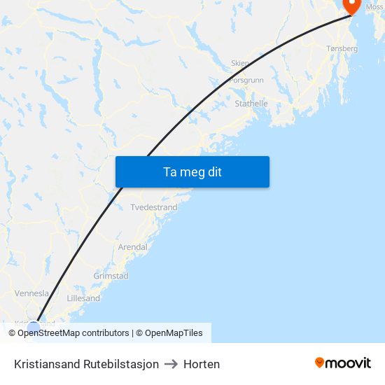 Kristiansand Rutebilstasjon to Horten map