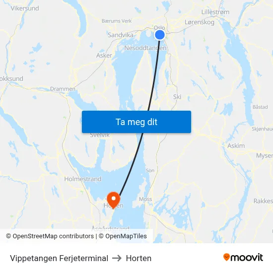 Vippetangen Ferjeterminal to Horten map