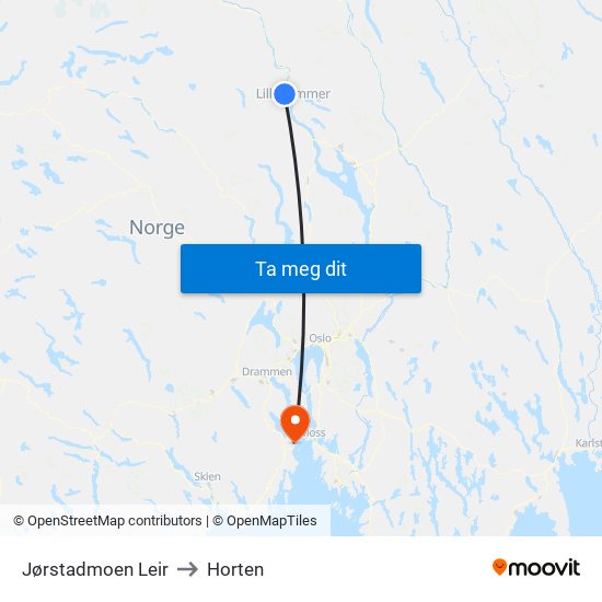 Jørstadmoen Leir to Horten map
