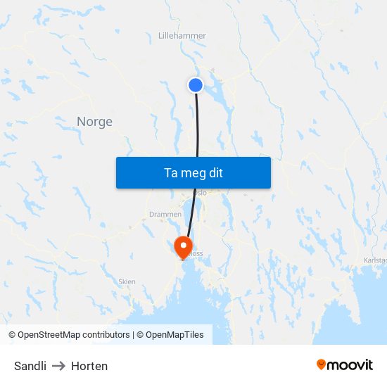 Sandli to Horten map