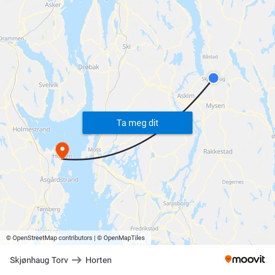 Skjønhaug Torv to Horten map