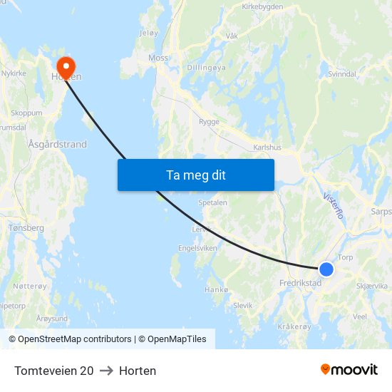 Tomteveien 20 to Horten map