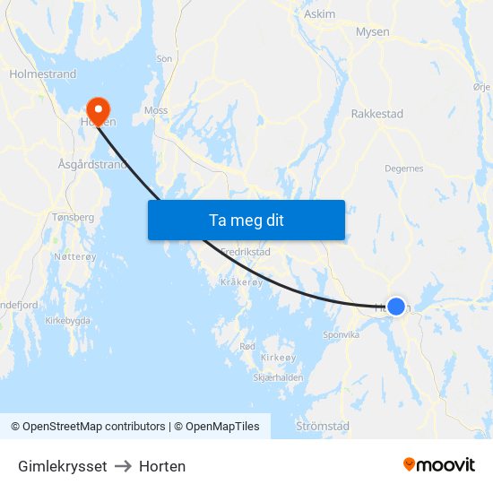 Gimlekrysset to Horten map