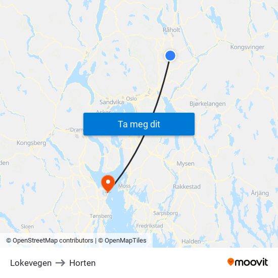 Lokevegen to Horten map