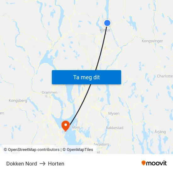 Dokken Nord to Horten map
