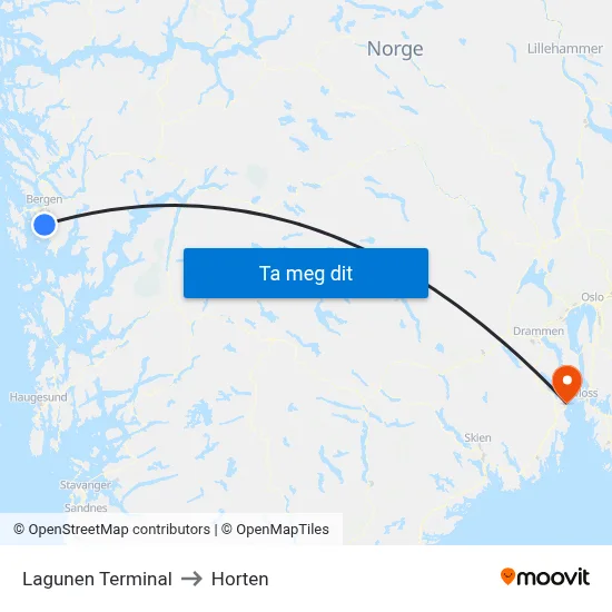 Lagunen Terminal to Horten map