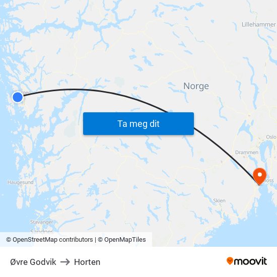 Øvre Godvik to Horten map