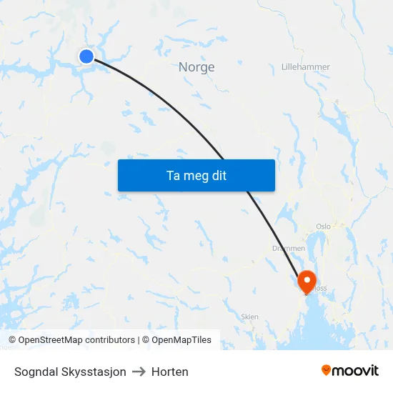 Sogndal Skysstasjon to Horten map