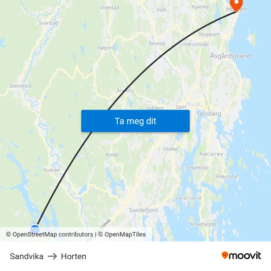 Sandvika to Horten map