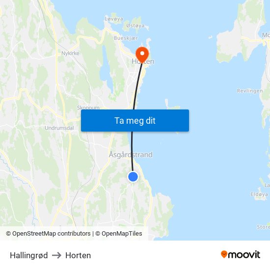 Hallingrød to Horten map