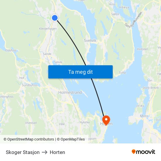 Skoger Stasjon to Horten map
