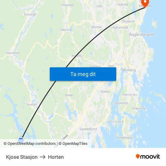 Kjose Stasjon to Horten map