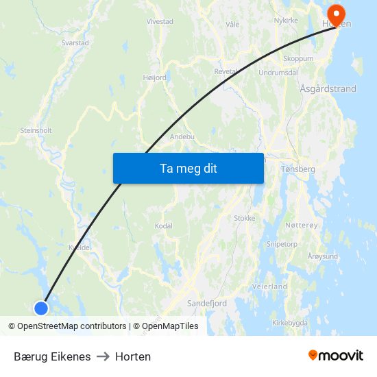 Bærug Eikenes to Horten map