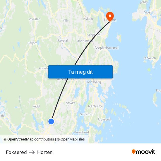 Fokserød to Horten map