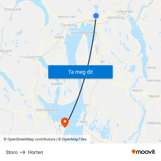 Storo to Horten map