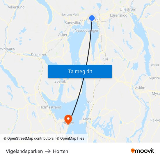 Vigelandsparken to Horten map